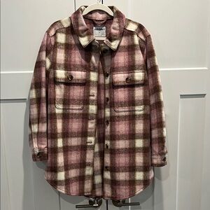Old Navy Women's Plaid Utility Shacket - Pink and Brown